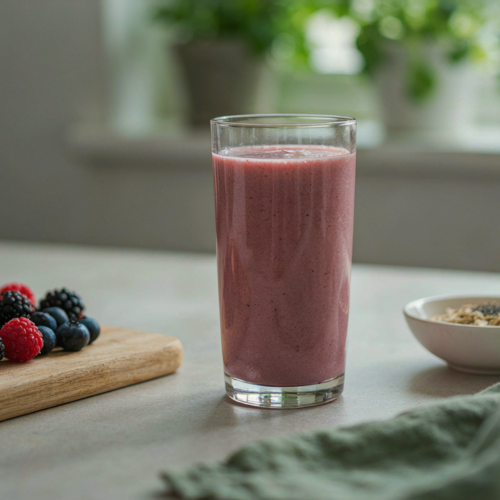 High-protein berry smoothie with Greek yogurt and mixed berries
