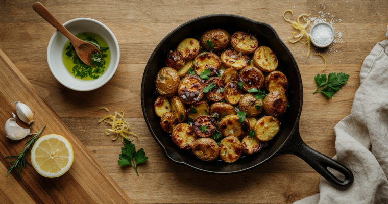 Crispy Smashed Potatoes with Garlic & Fresh Herbs