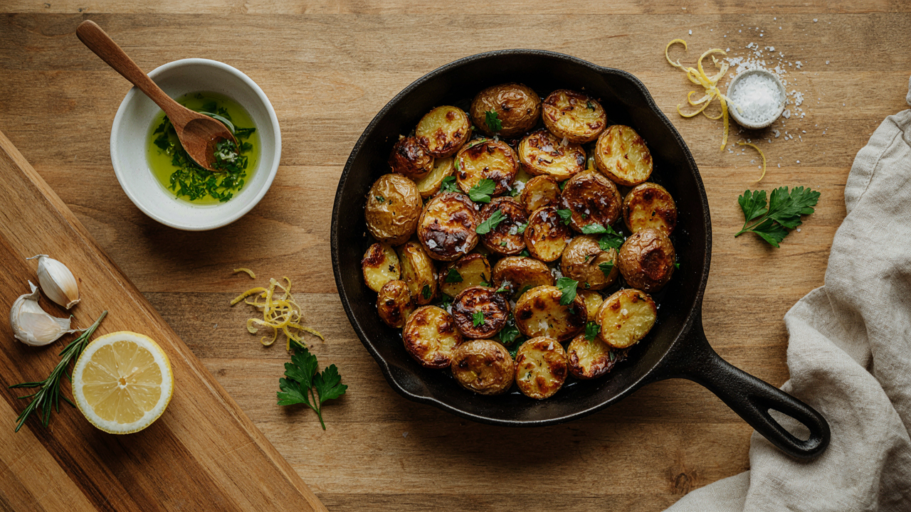 Crispy Smashed Potatoes with Garlic & Fresh Herbs